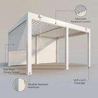 Louvered Pergola with Panel Pull-Down Screen, Outdoor Aluminum Pergola with Adjustable Rainproof Roof for Hot Tub and Patio Deck Backyard — Lifestyle