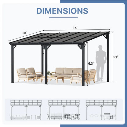 14 Ft. W X 10 Ft. D Aluminum Pergola with Canopy