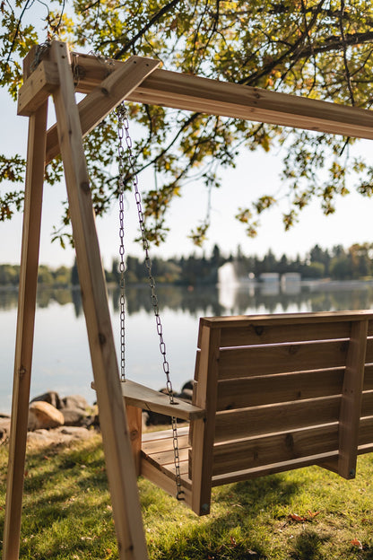 All Things Cedar 7.5-Ft Cedar Garden A-Frame and Porch Swing Set