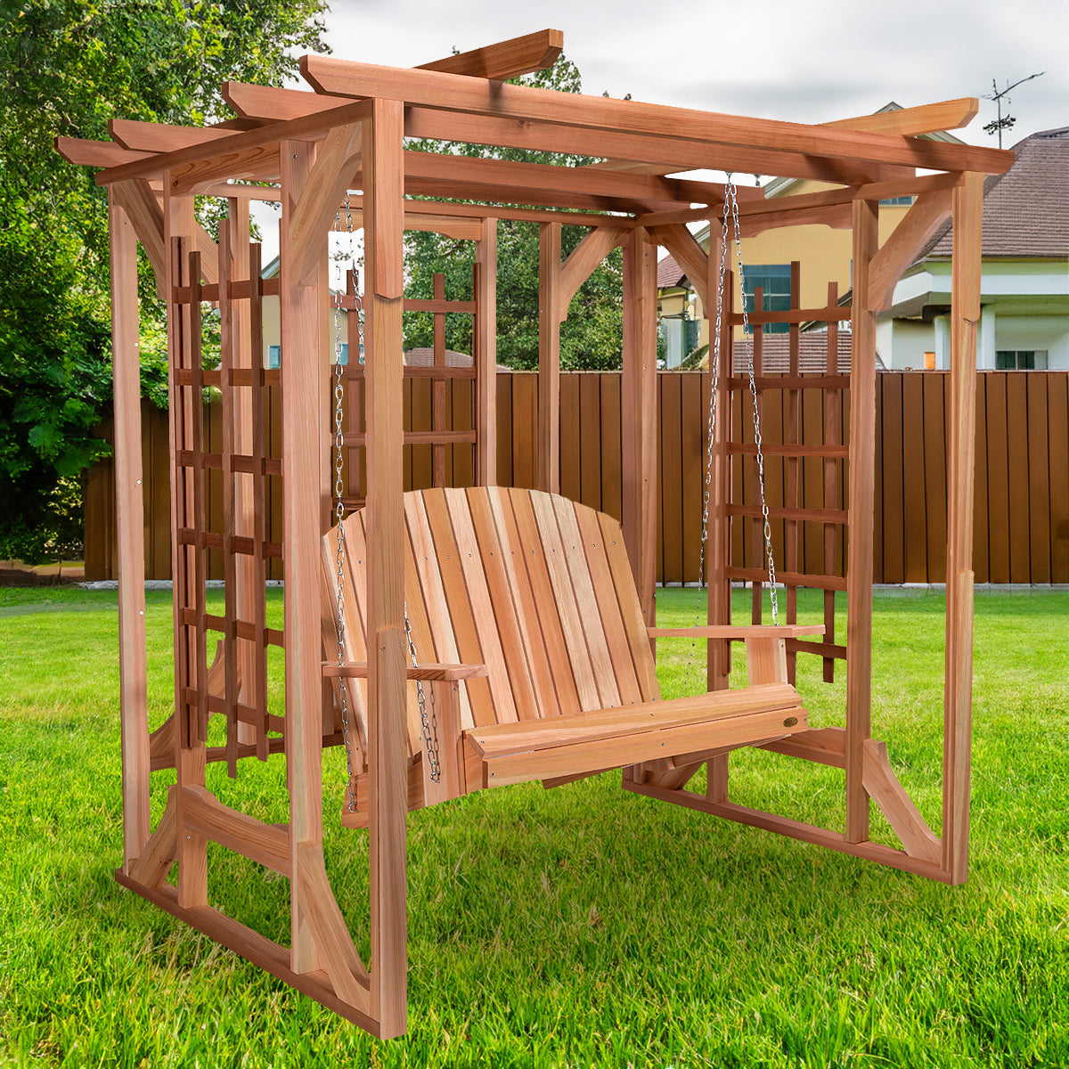 All Things Cedar Cedar Pergola Garden Arbor and Swing Set