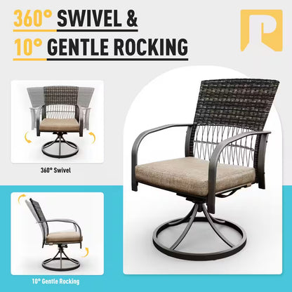 7-Piece Metal Patio Outdoor Dining Set with Rectangle Table and Rattan Swivel Chairs with Beige Cushion