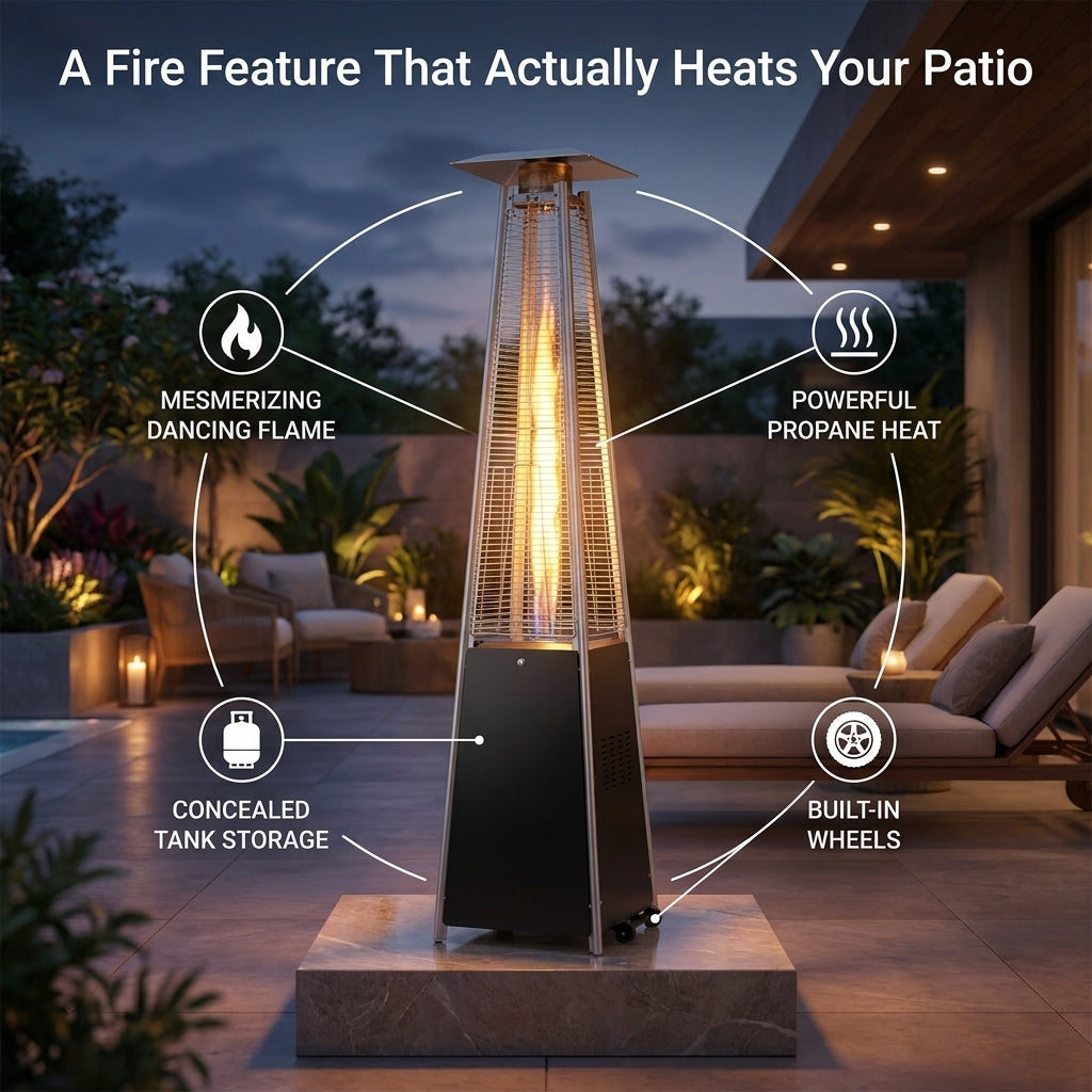 38,000 BTU Black Propane Outdoor Pyramid Patio Heater with Dancing Flames