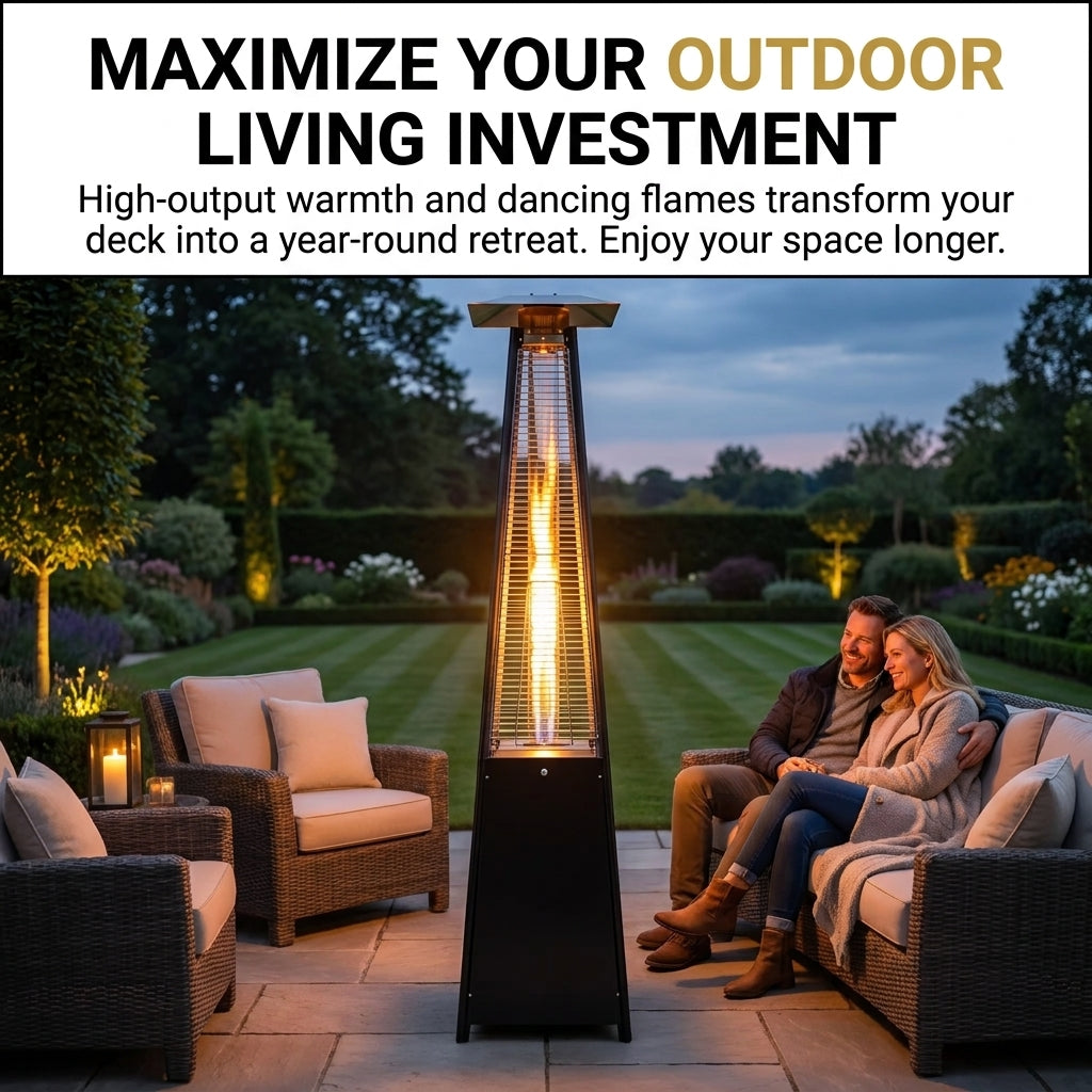 38,000 BTU Black Propane Outdoor Pyramid Patio Heater with Dancing Flames